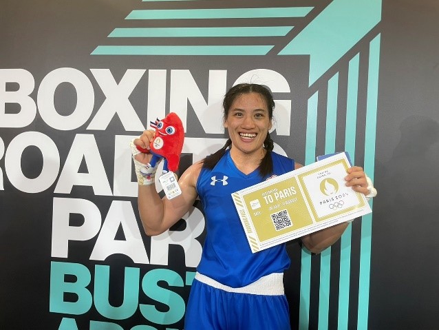 (圖)Taiwanese boxer, 66kg class Chen Nien-chin reached the quarter finals in the 1st Boxing Road to Paris World Qualifying Tournament, pocketing Taiwan’ s fifth entry ticket for boxing for the 2024 Paris Olympics. (provided by Chinese Taipei Boxing Association)